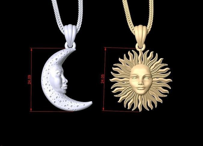Sun and Moon Pair of chains  pendants 3D print model 3D print model