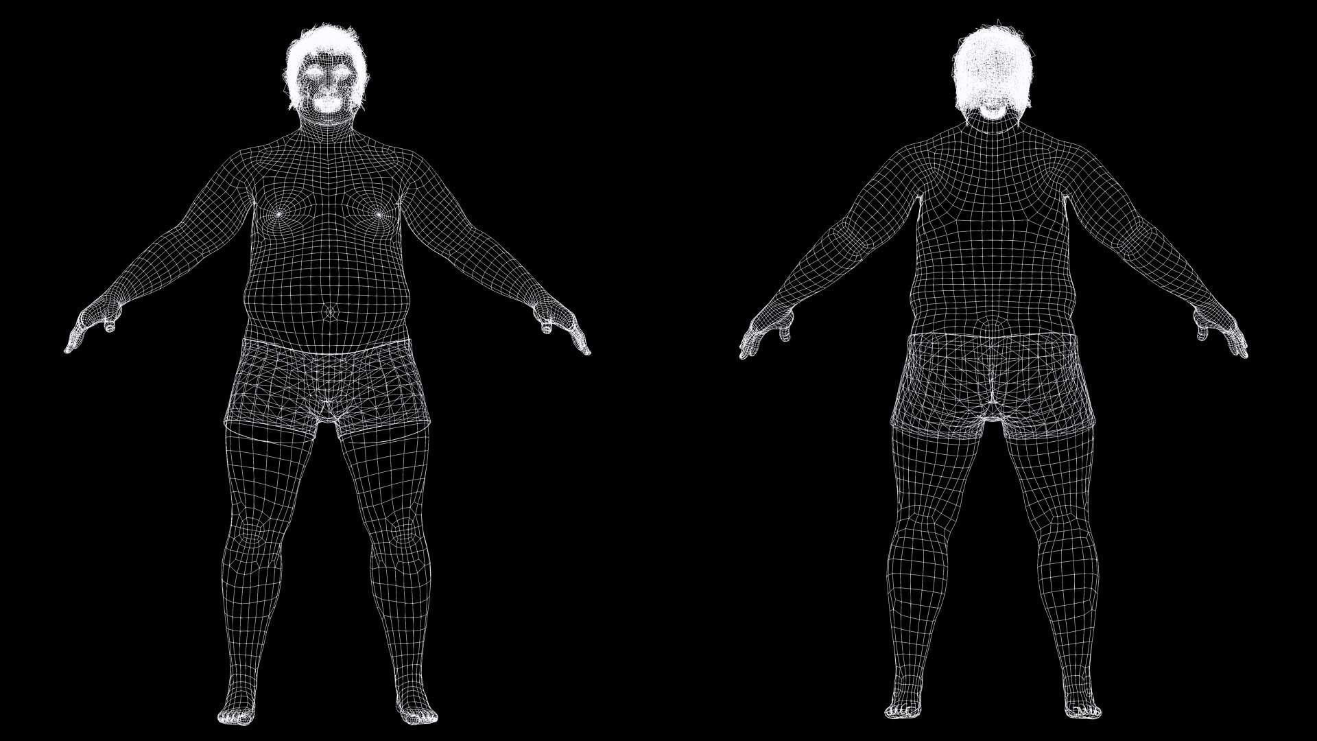 Realistic Asian Fat Man  Low-poly 3D model_14