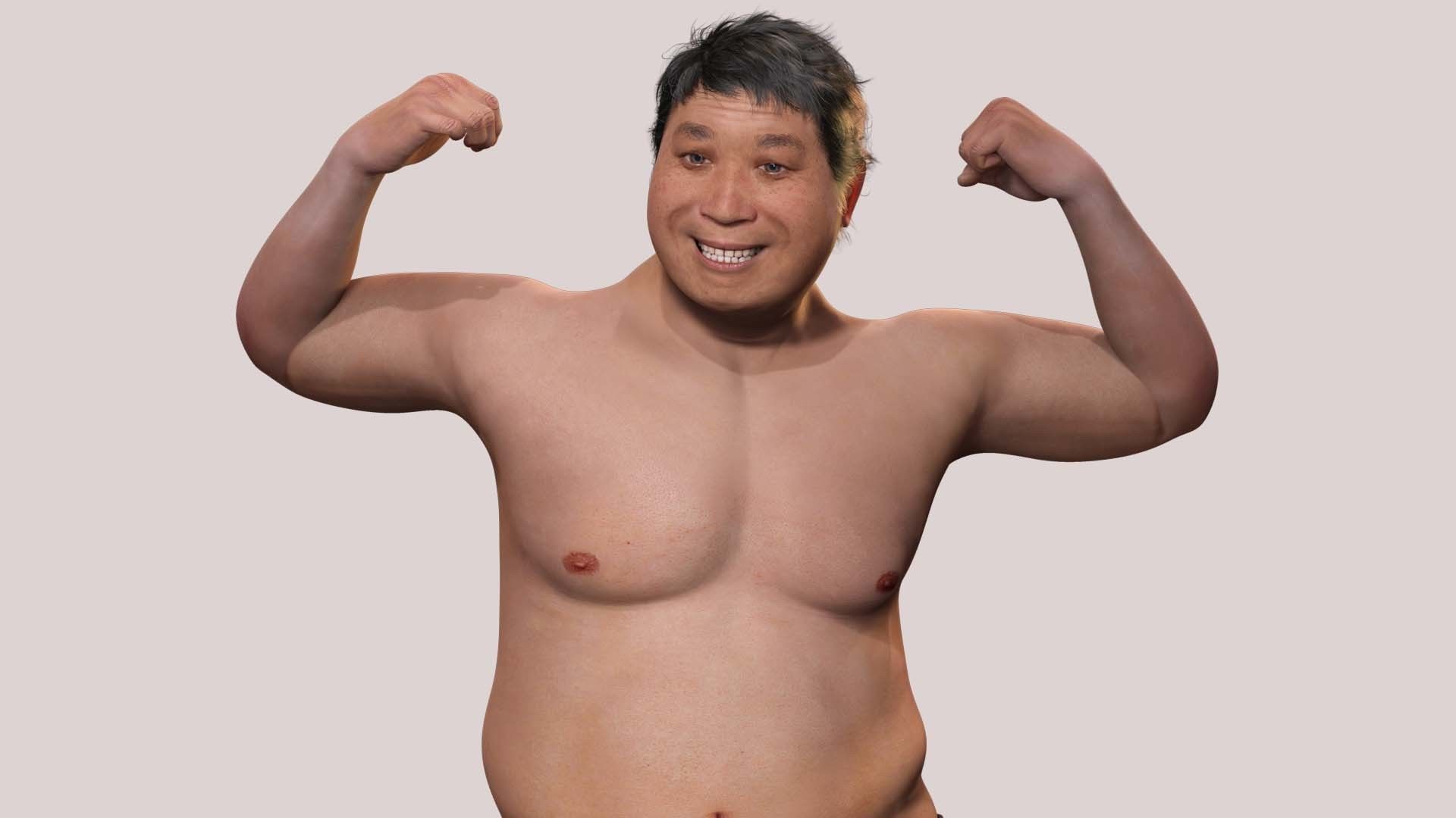 Realistic Asian Fat Man  Low-poly 3D model_3