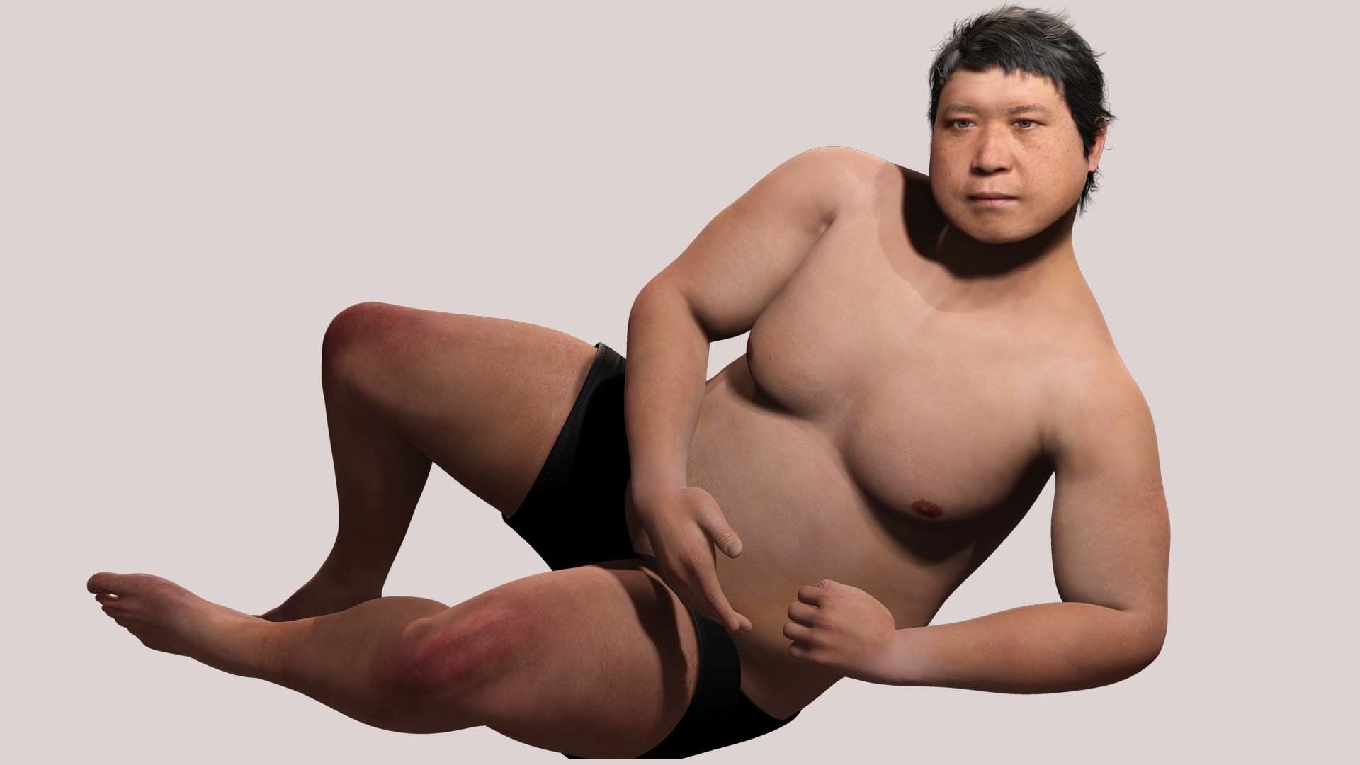 Realistic Asian Fat Man  Low-poly 3D model_4