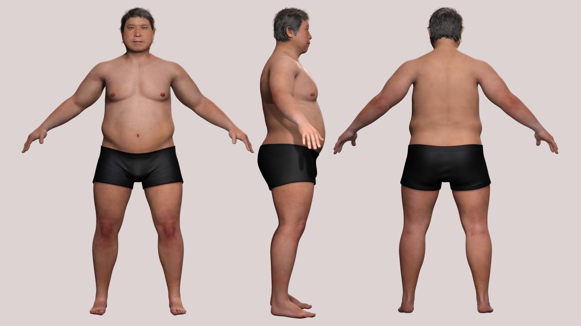 Realistic Asian Fat Man  Low-poly 3D model_1