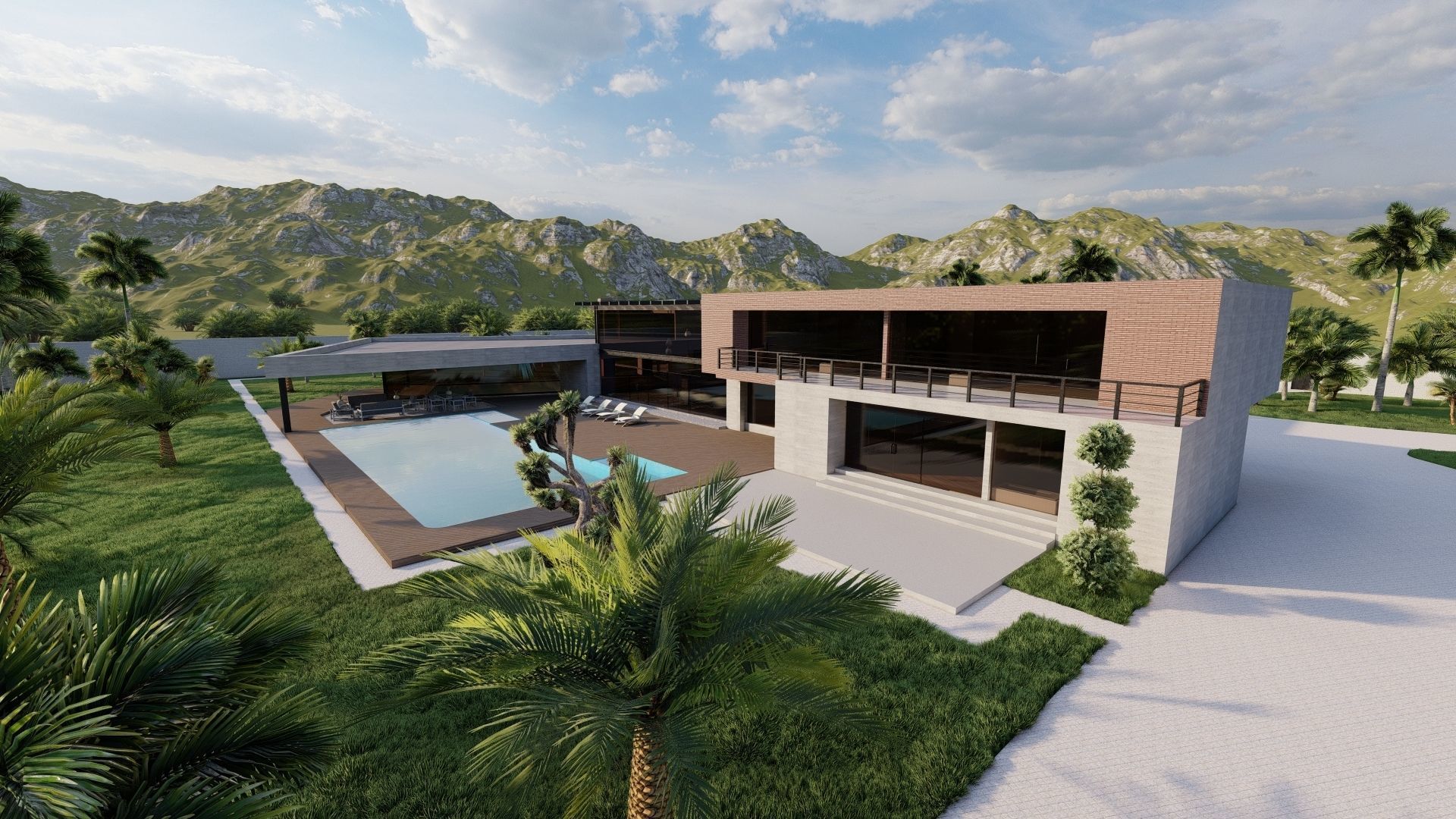 Casa Scene-villa-modern house 3D model_1