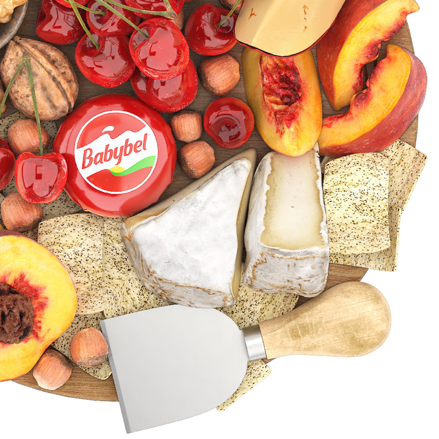 plate of cheese nuts and fruits 3D model_3
