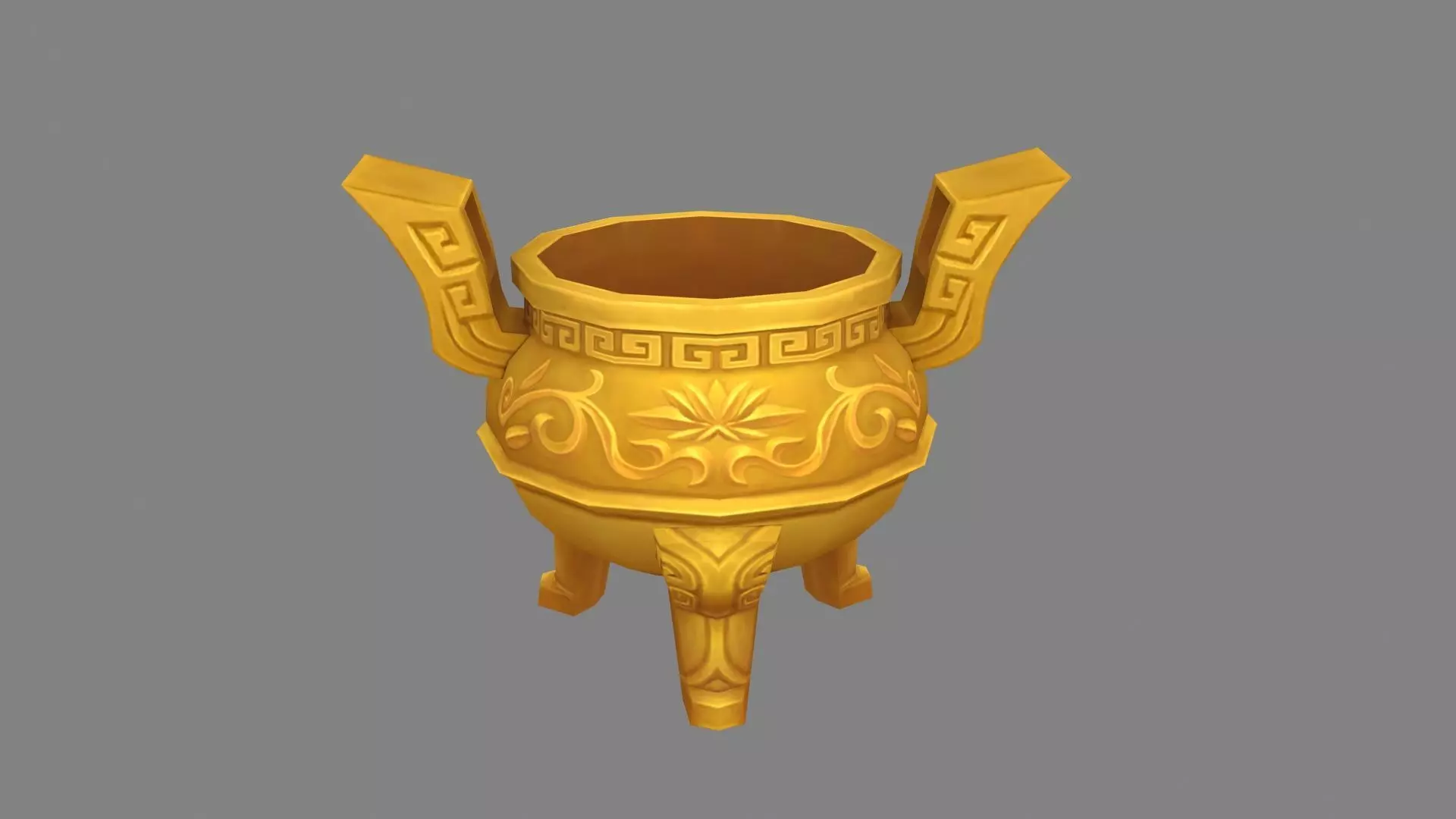 Cartoon Golden Tripod - Ding Low-poly 3D model_0