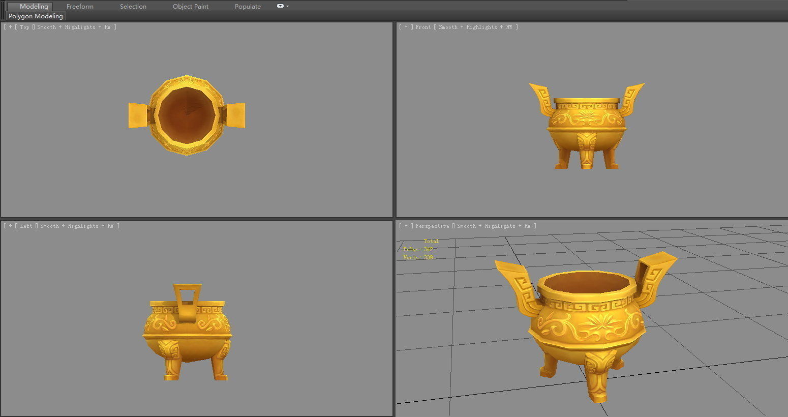 Cartoon Golden Tripod - Ding Low-poly 3D model_3