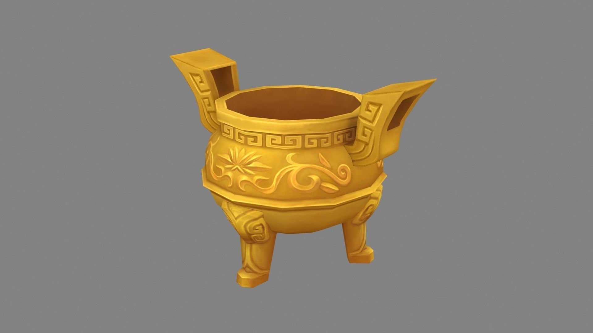 Cartoon Golden Tripod - Ding Low-poly 3D model_1