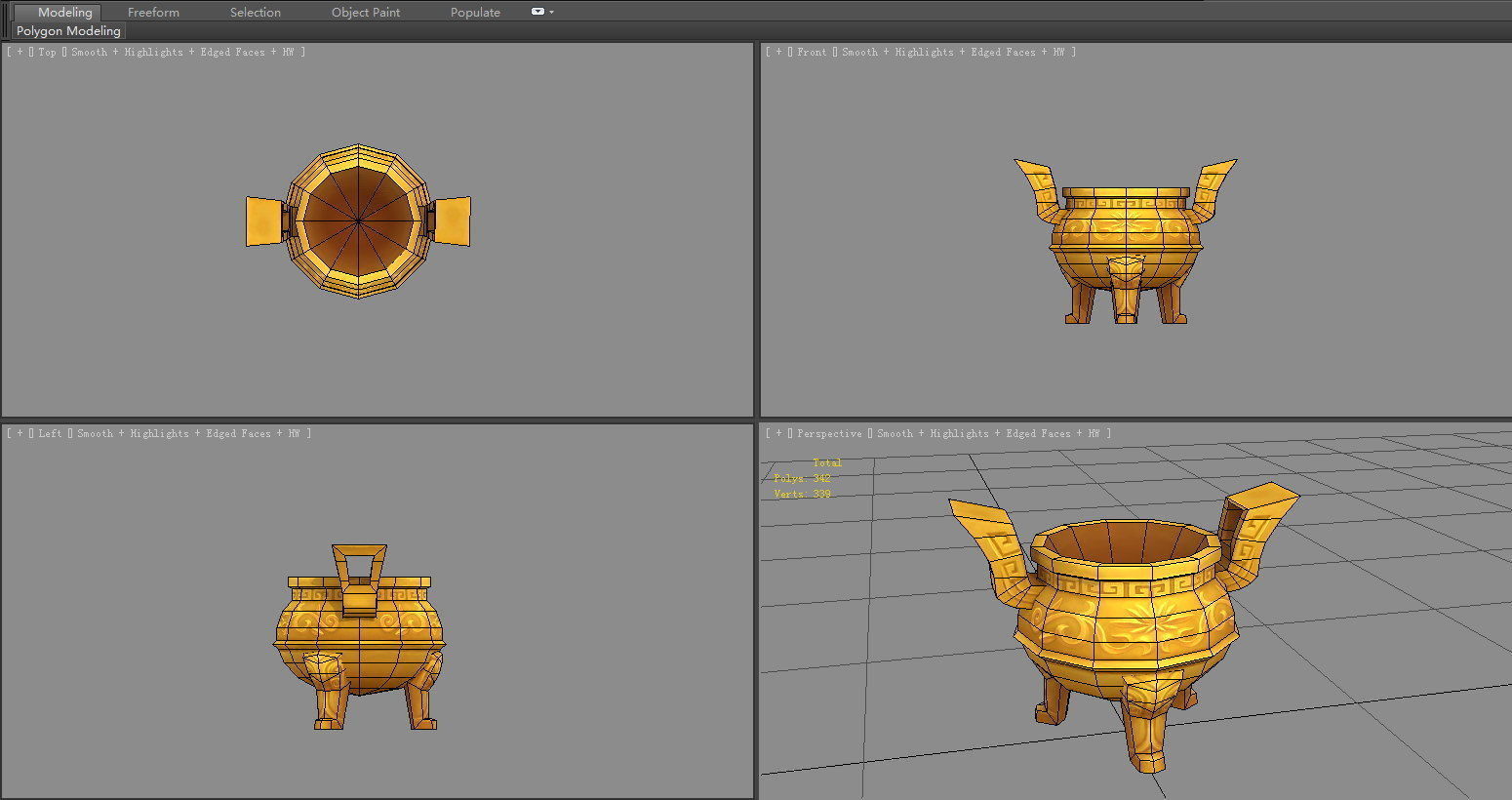 Cartoon Golden Tripod - Ding Low-poly 3D model_4