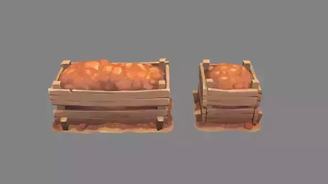 Soil packed in wooden boxes - mineral Low-poly 3D model