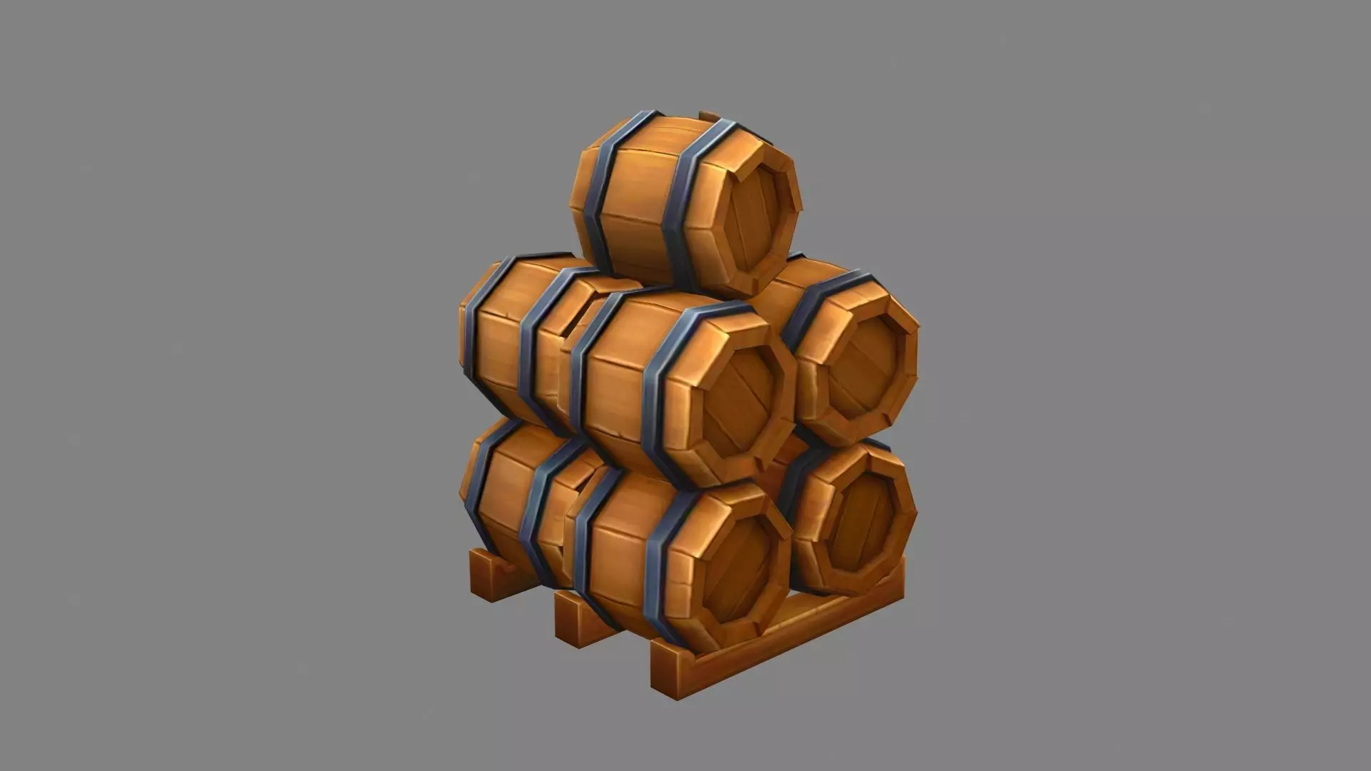 A pile of wine barrels - Cartoon round wooden barrel Low-poly 3D model