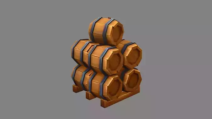 A pile of wine barrels - Cartoon round wooden barrel