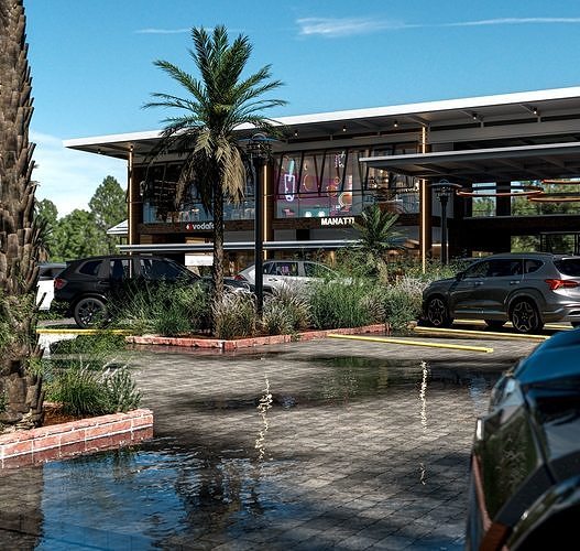 Retail Center Exterior Scene 3D model 5