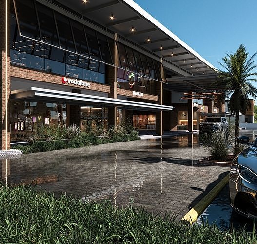 Retail Center Exterior Scene 3D model 3