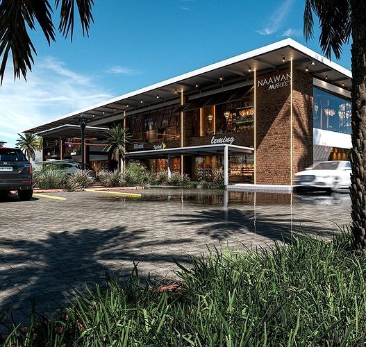 Retail Center Exterior Scene 3D model 4