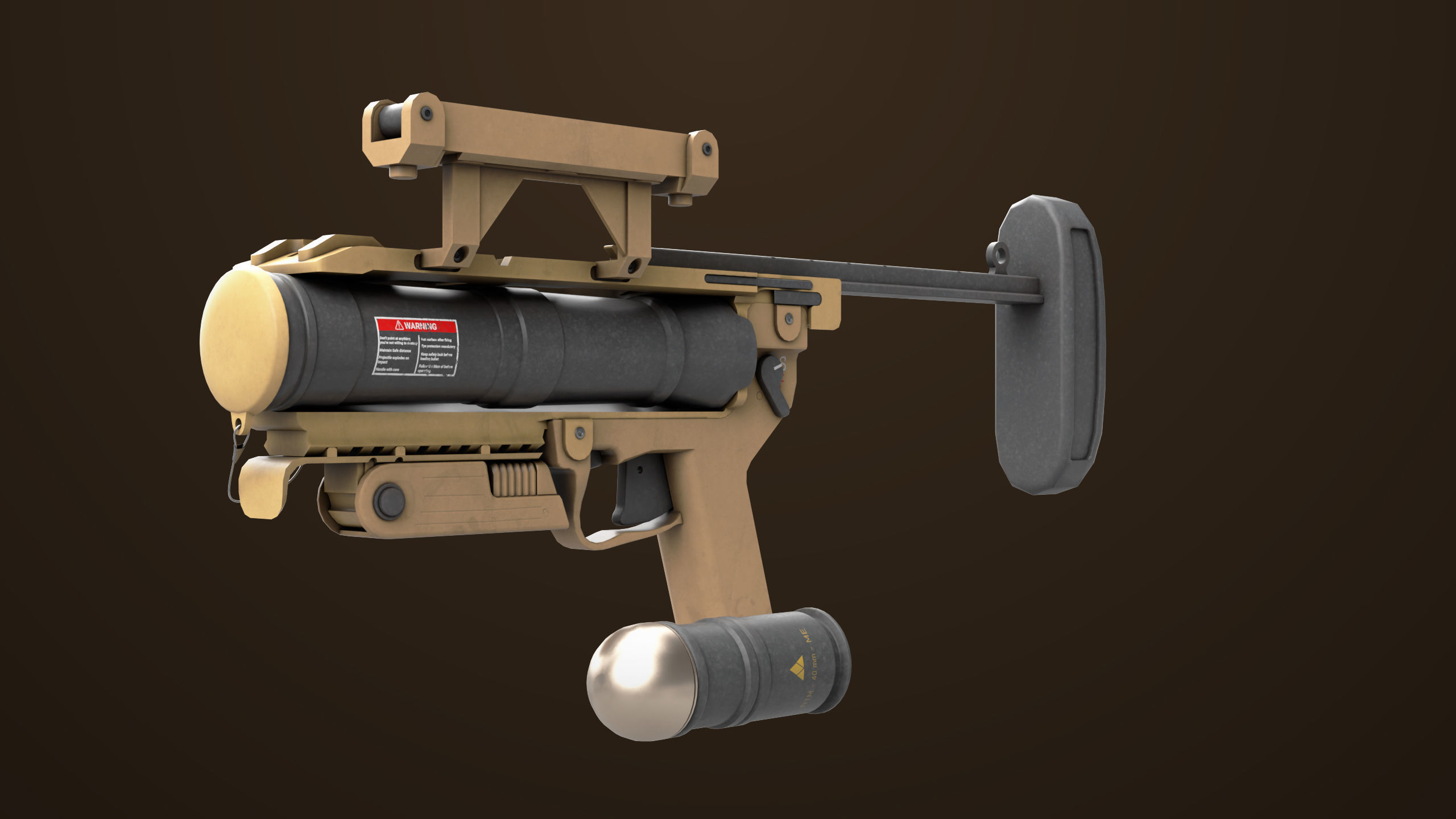 Grenade Launcher 04 Brown Generic All PBR Unity UE Textures Low-poly 3D model_3