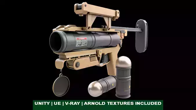 Grenade Launcher 04 Brown Generic All PBR Unity UE Textures Low-poly 3D model