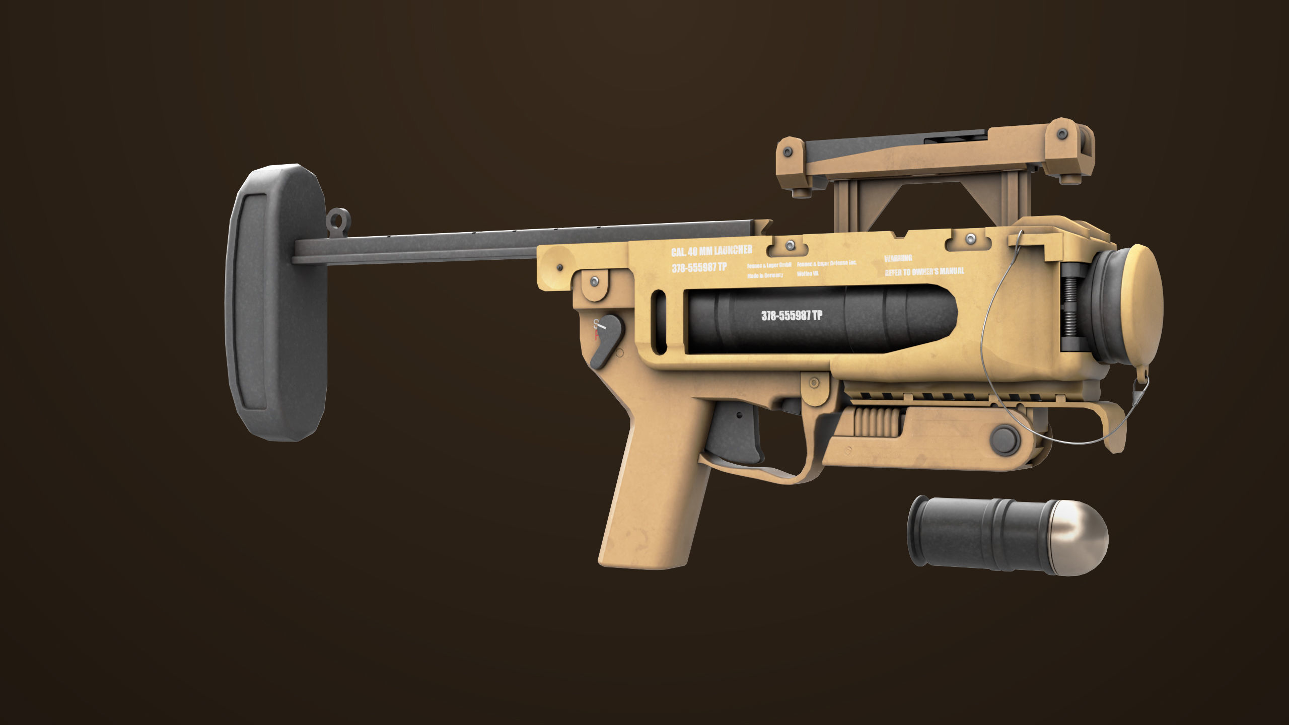 Grenade Launcher 04 Brown Generic All PBR Unity UE Textures Low-poly 3D model_8