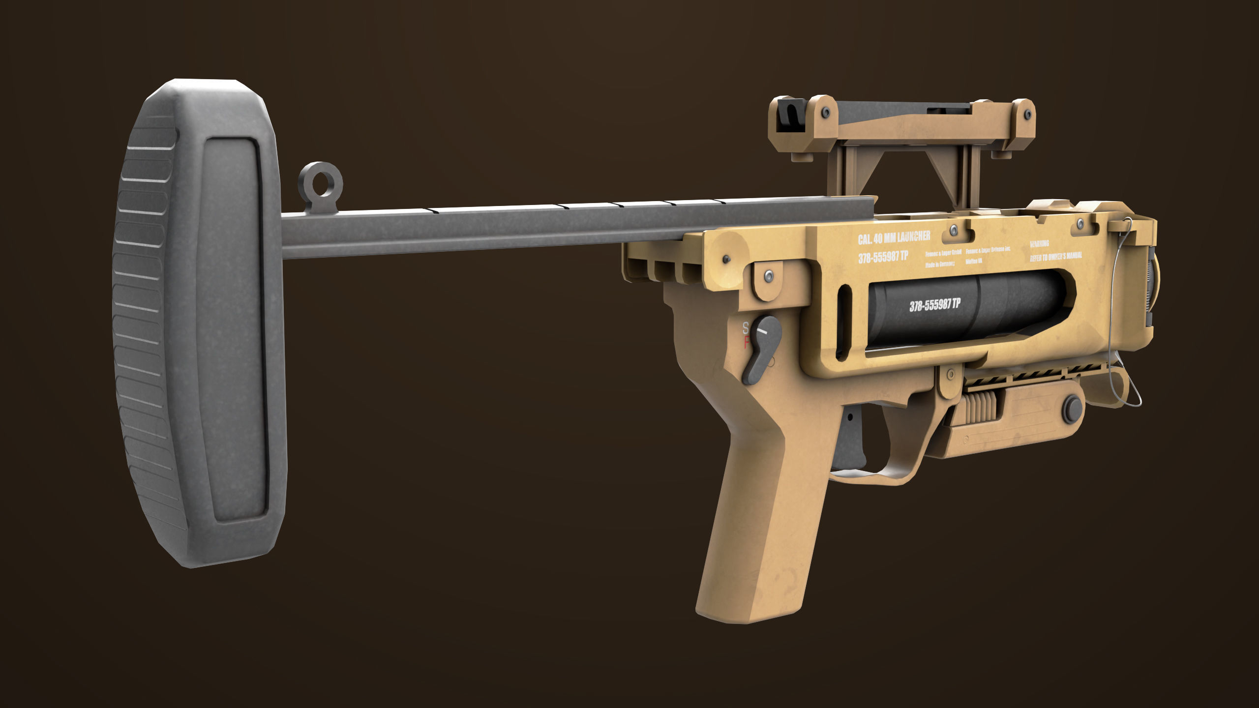 Grenade Launcher 04 Brown Generic All PBR Unity UE Textures Low-poly 3D model_13
