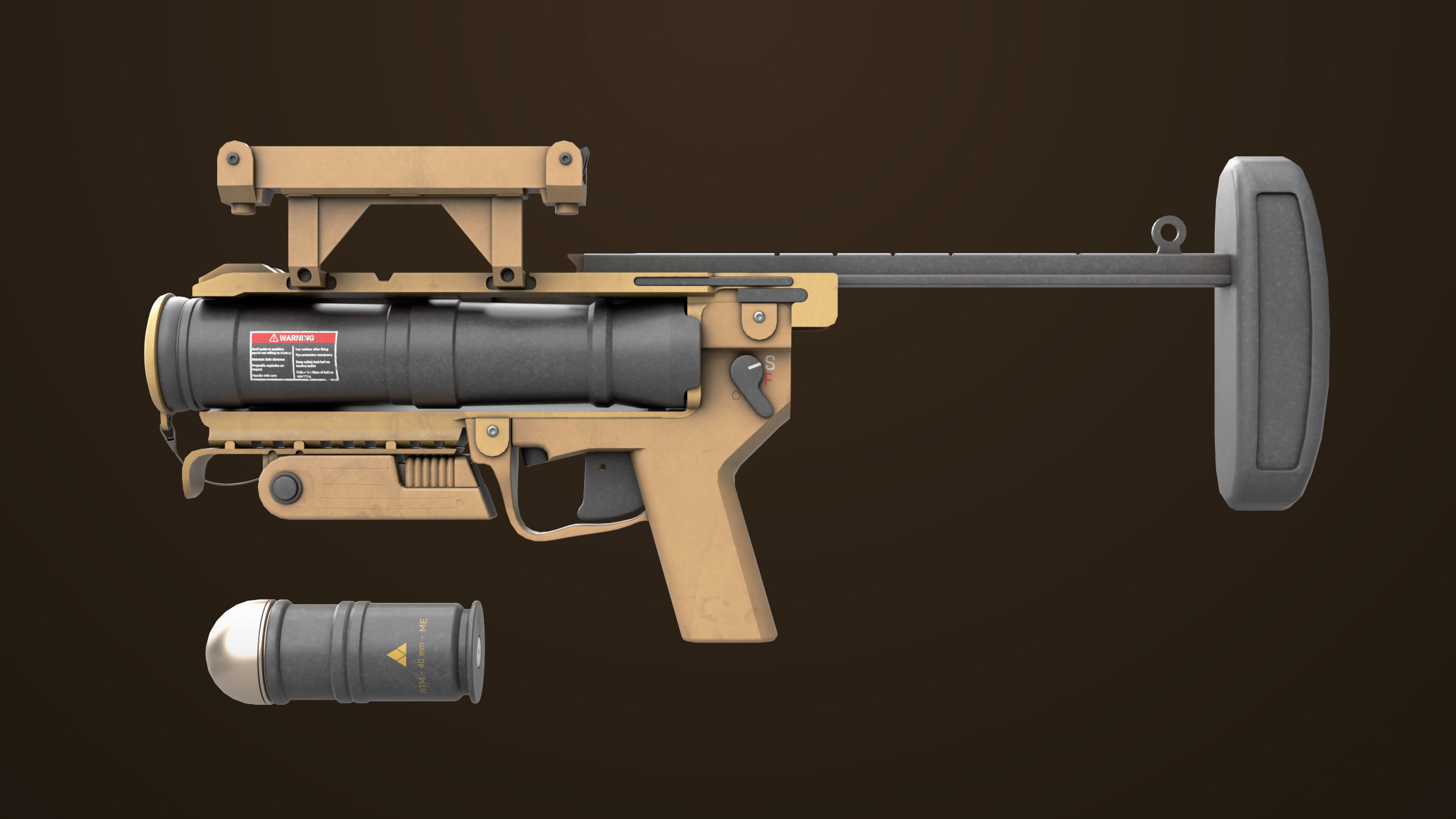 Grenade Launcher 04 Brown Generic All PBR Unity UE Textures Low-poly 3D model_1