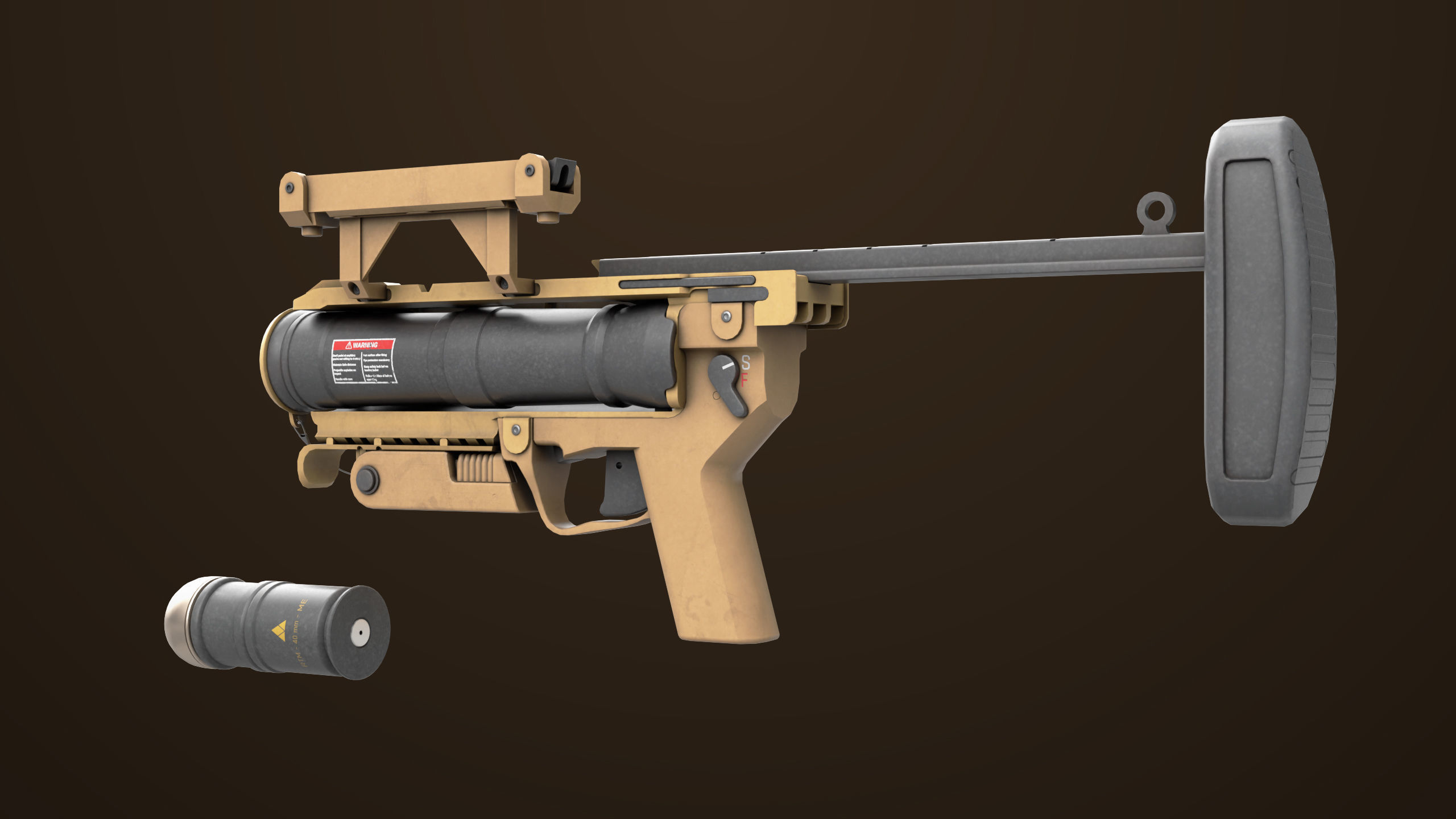 Grenade Launcher 04 Brown Generic All PBR Unity UE Textures Low-poly 3D model_10