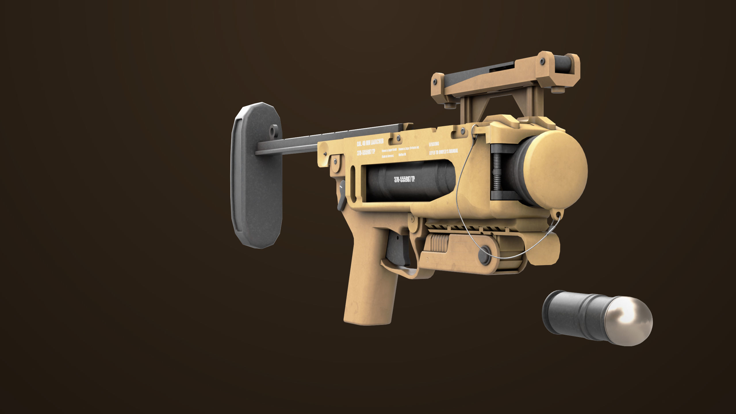 Grenade Launcher 04 Brown Generic All PBR Unity UE Textures Low-poly 3D model_6