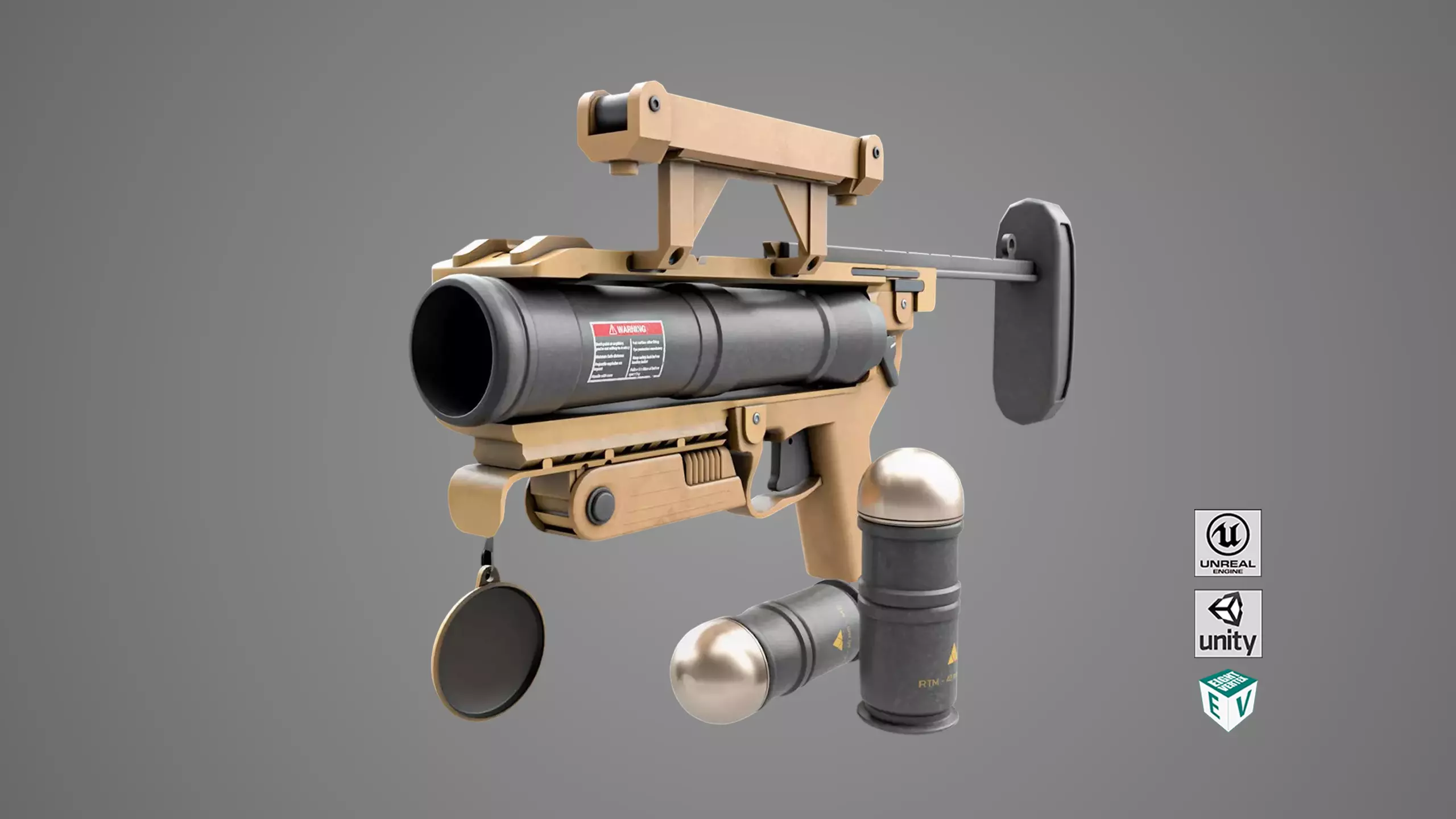 Grenade Launcher 04 Brown Generic All PBR Unity UE Textures Low-poly 3D model_0