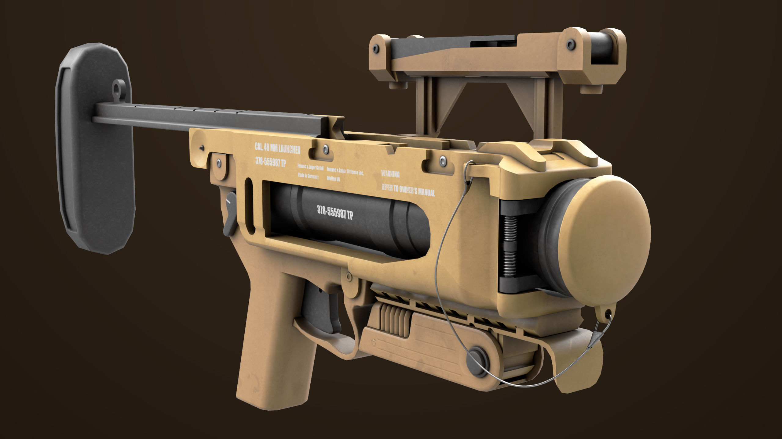 Grenade Launcher 04 Brown Generic All PBR Unity UE Textures Low-poly 3D model_16