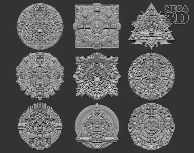 Mayan Pendant Bas relief Pack 240515  3D Model Collection