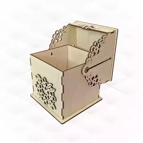 Gift jewelry box turn lid flowers pattern laser cutting design 3D print model