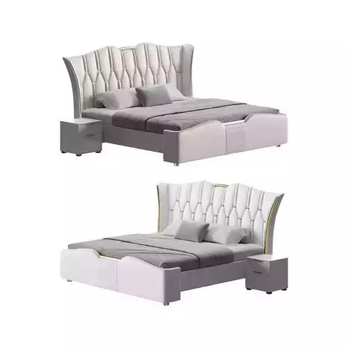 Modern Off-White Upholstered Tufted King Bed