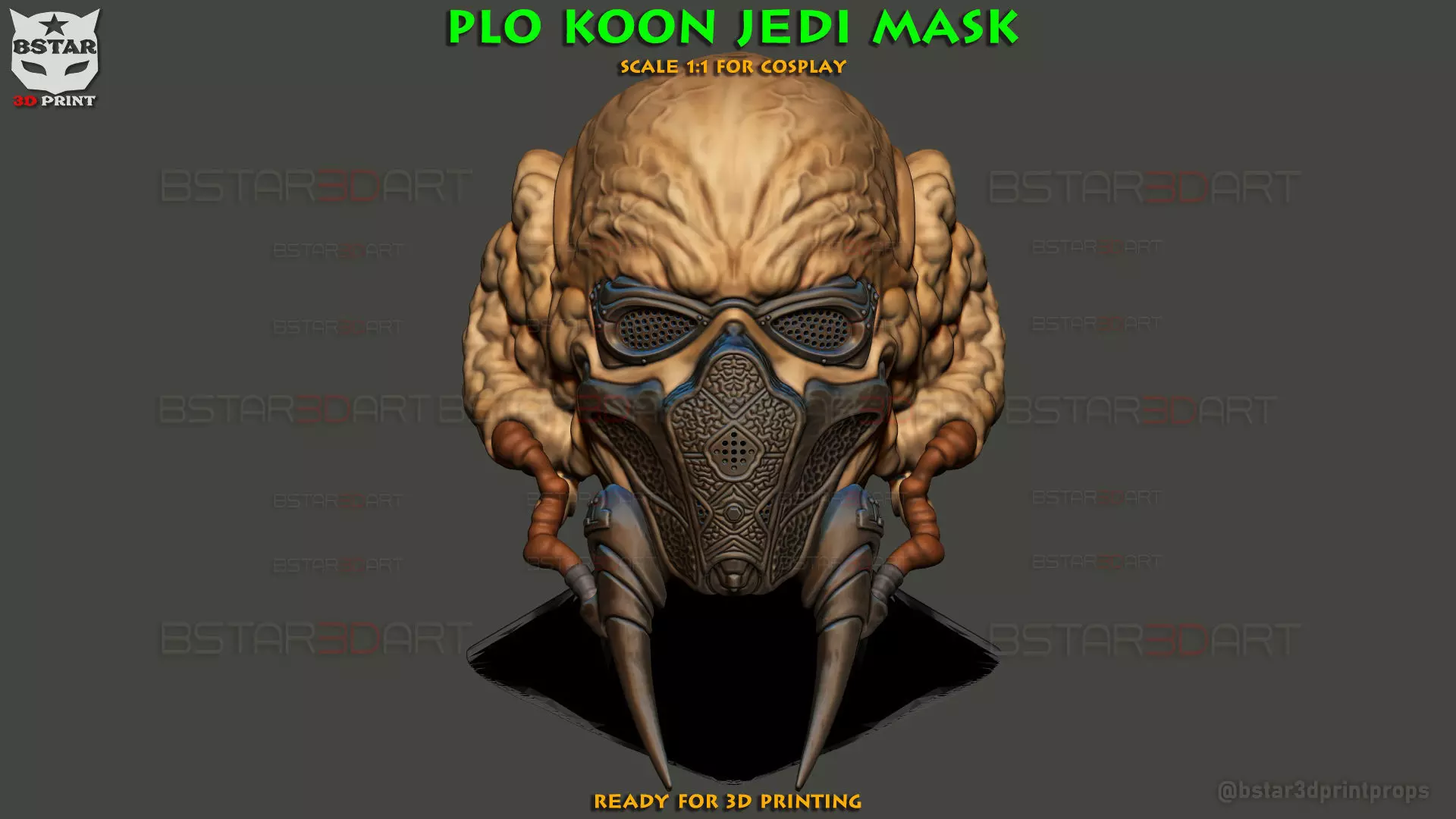 Plo Koon Jedi High Quality Mask  - Star Wars Cosplay 3D print model_0