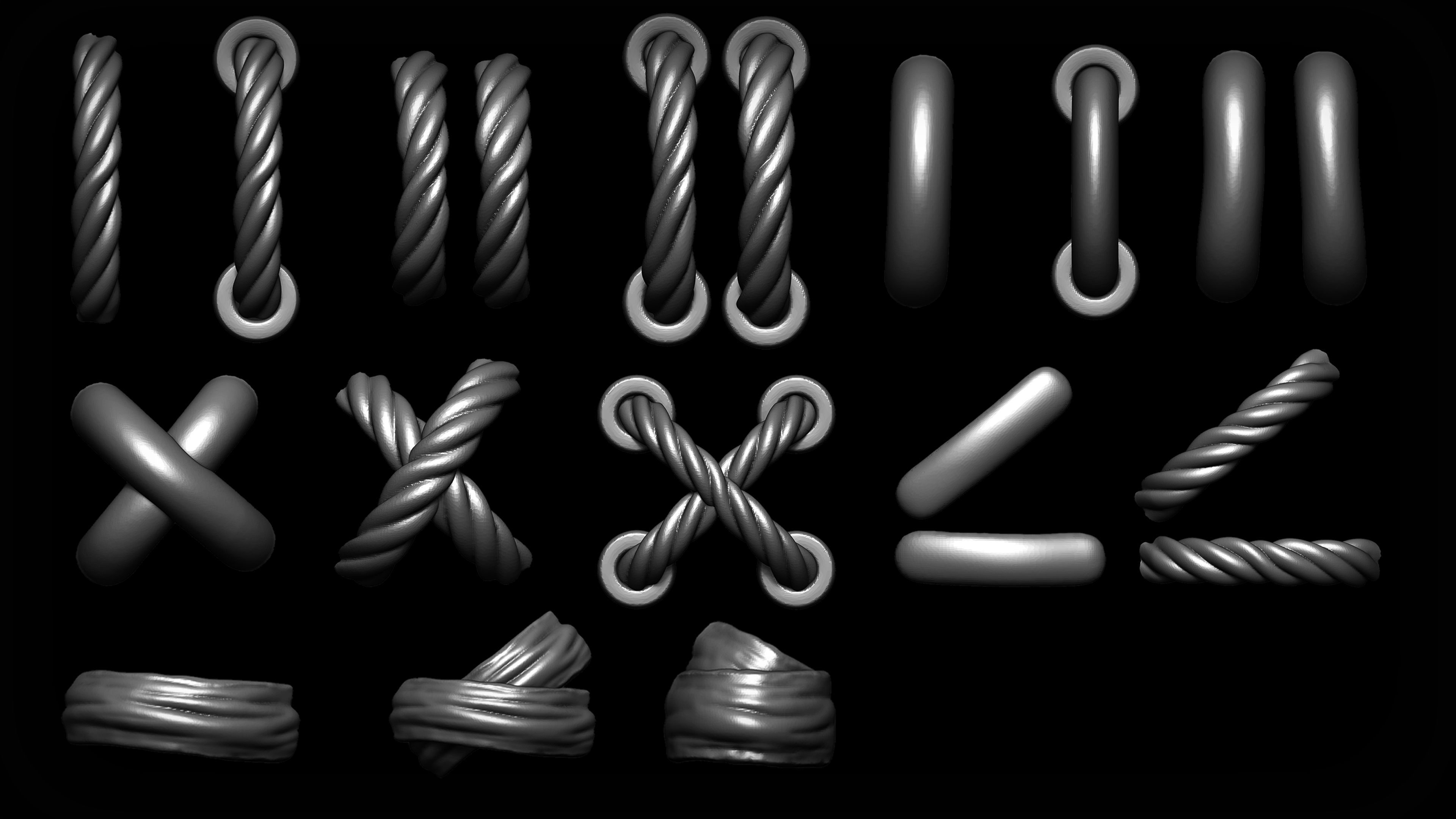Zbrush - 30 Straps and Stitches IMM Curve Brush Meshes 3D model_4
