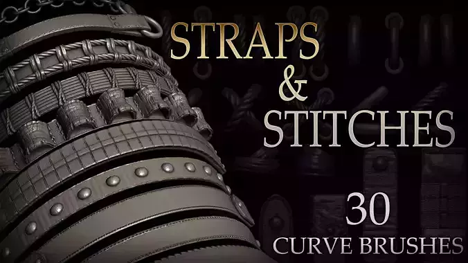 Zbrush - 30 Straps and Stitches IMM Curve Brush Meshes 3D model