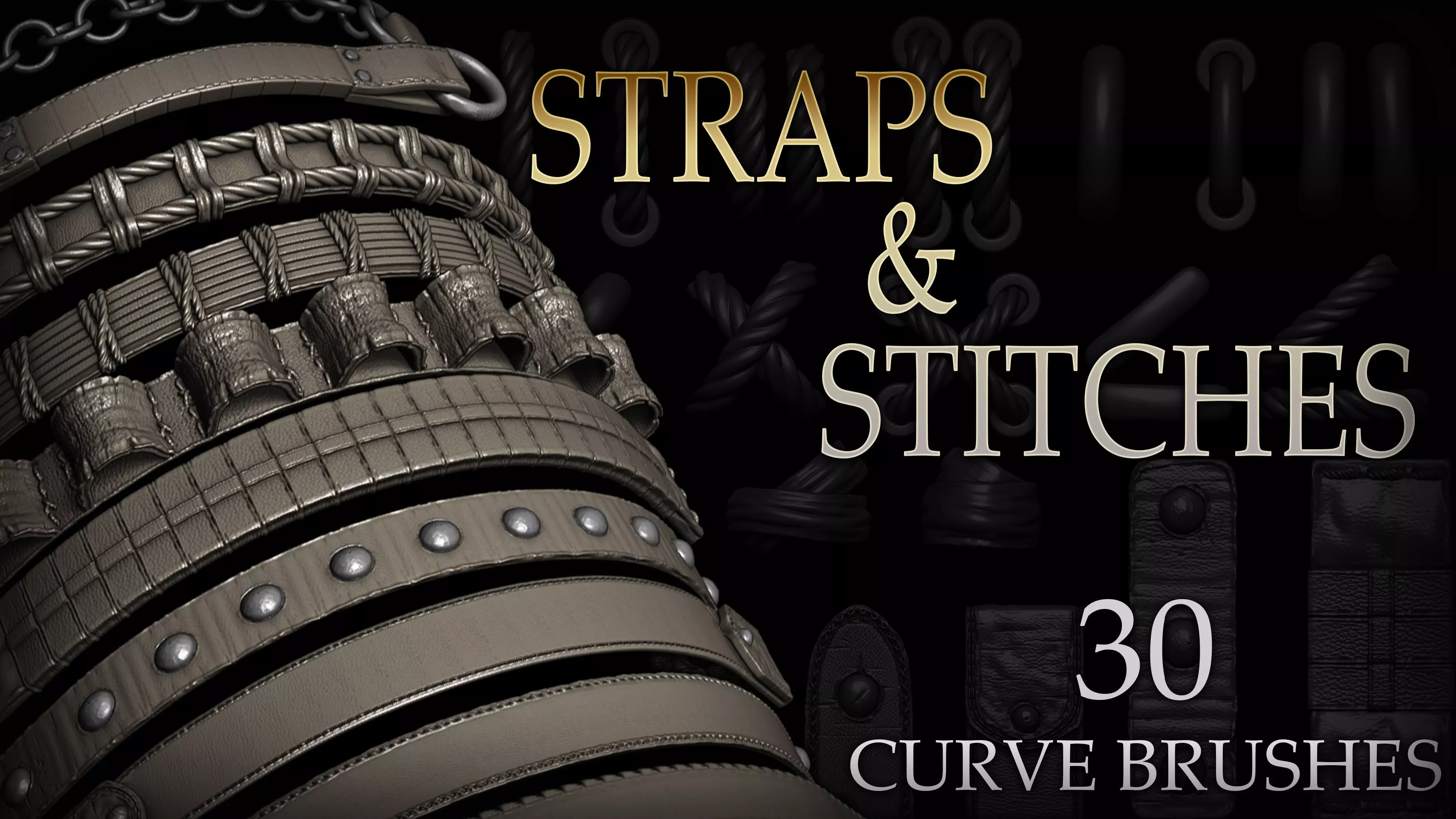 Zbrush - 30 Straps and Stitches IMM Curve Brush Meshes 3D model_0