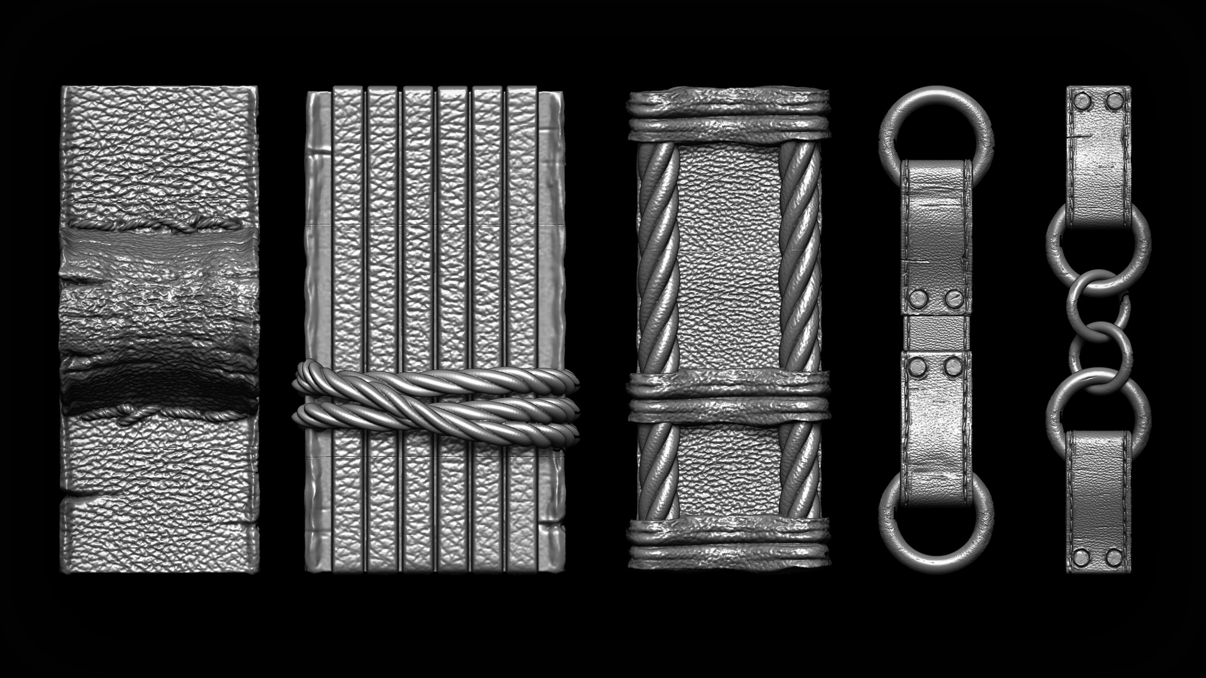 Zbrush - 30 Straps and Stitches IMM Curve Brush Meshes 3D model_3
