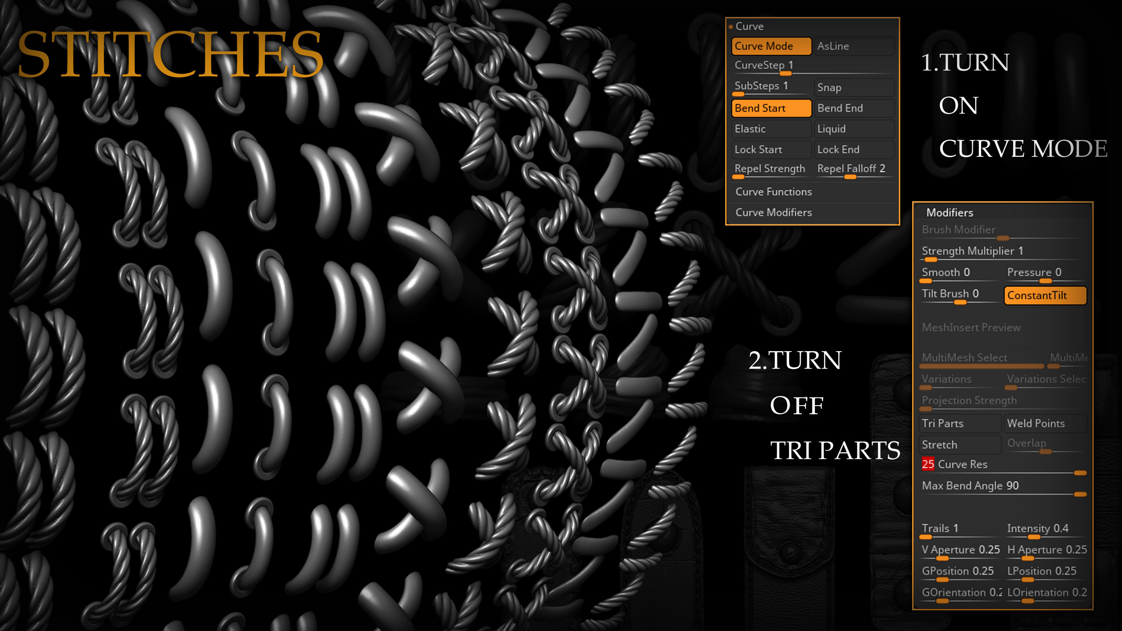 Zbrush - 30 Straps and Stitches IMM Curve Brush Meshes 3D model_5