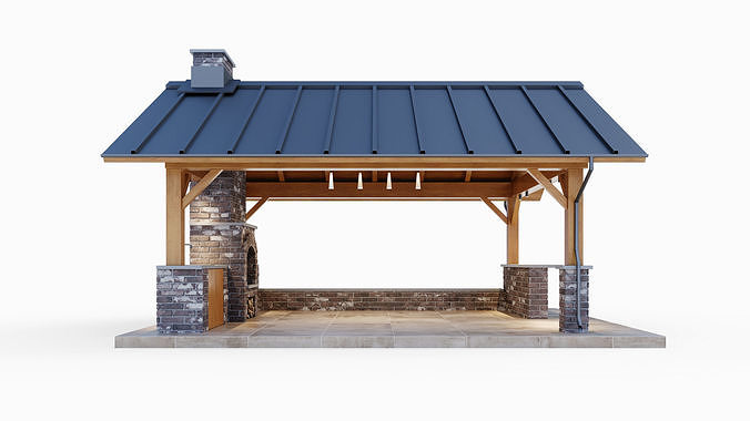 Gazebo with brick oven 3D model 3