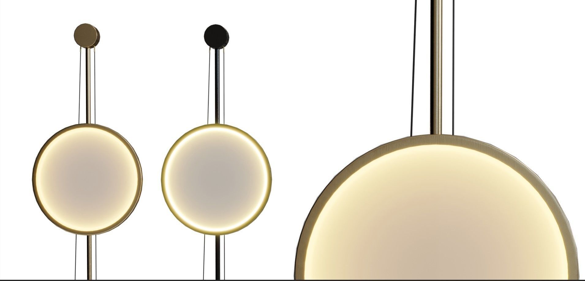 Gold Finish Round Panel Standing Floor Light Low-poly 3D model_2