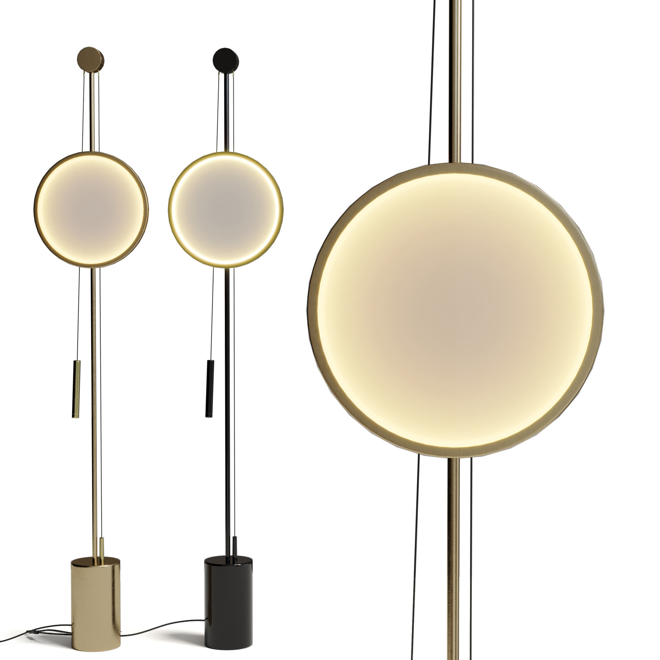 Gold Finish Round Panel Standing Floor Light Low-poly 3D model_4