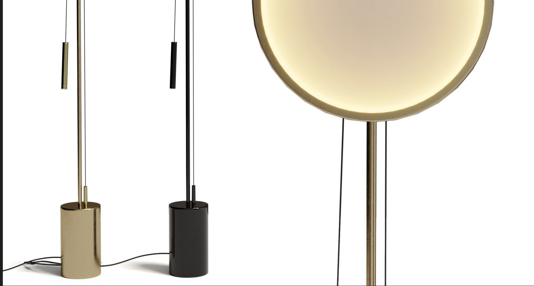 Gold Finish Round Panel Standing Floor Light Low-poly 3D model_3