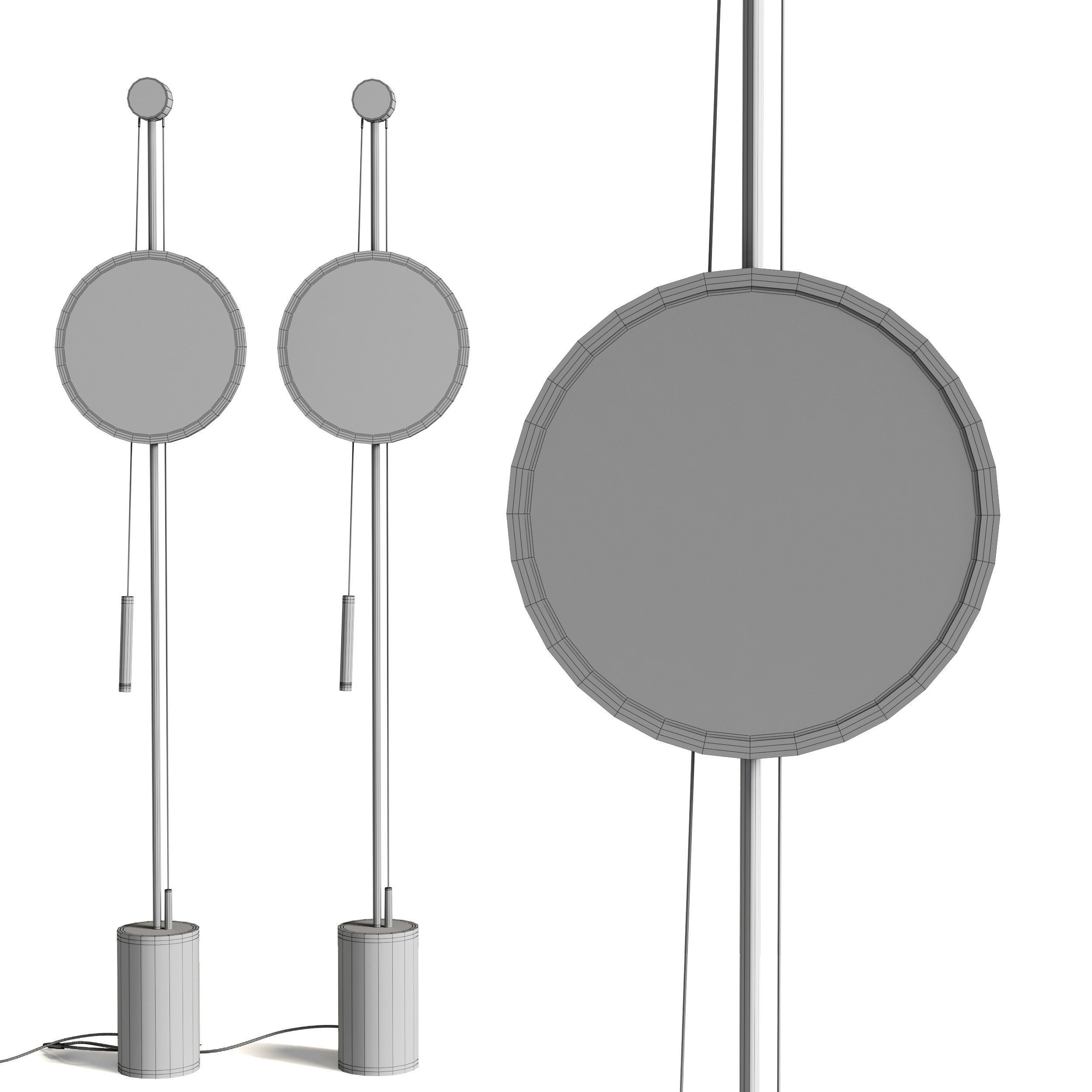 Gold Finish Round Panel Standing Floor Light Low-poly 3D model_1