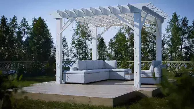 Garden Scene with pergola and sofa