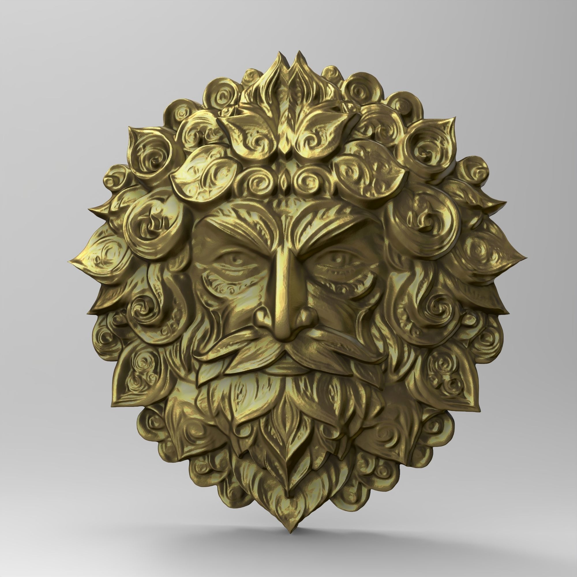 Green Man Pagan Round Wall Plaque 3D print model_3