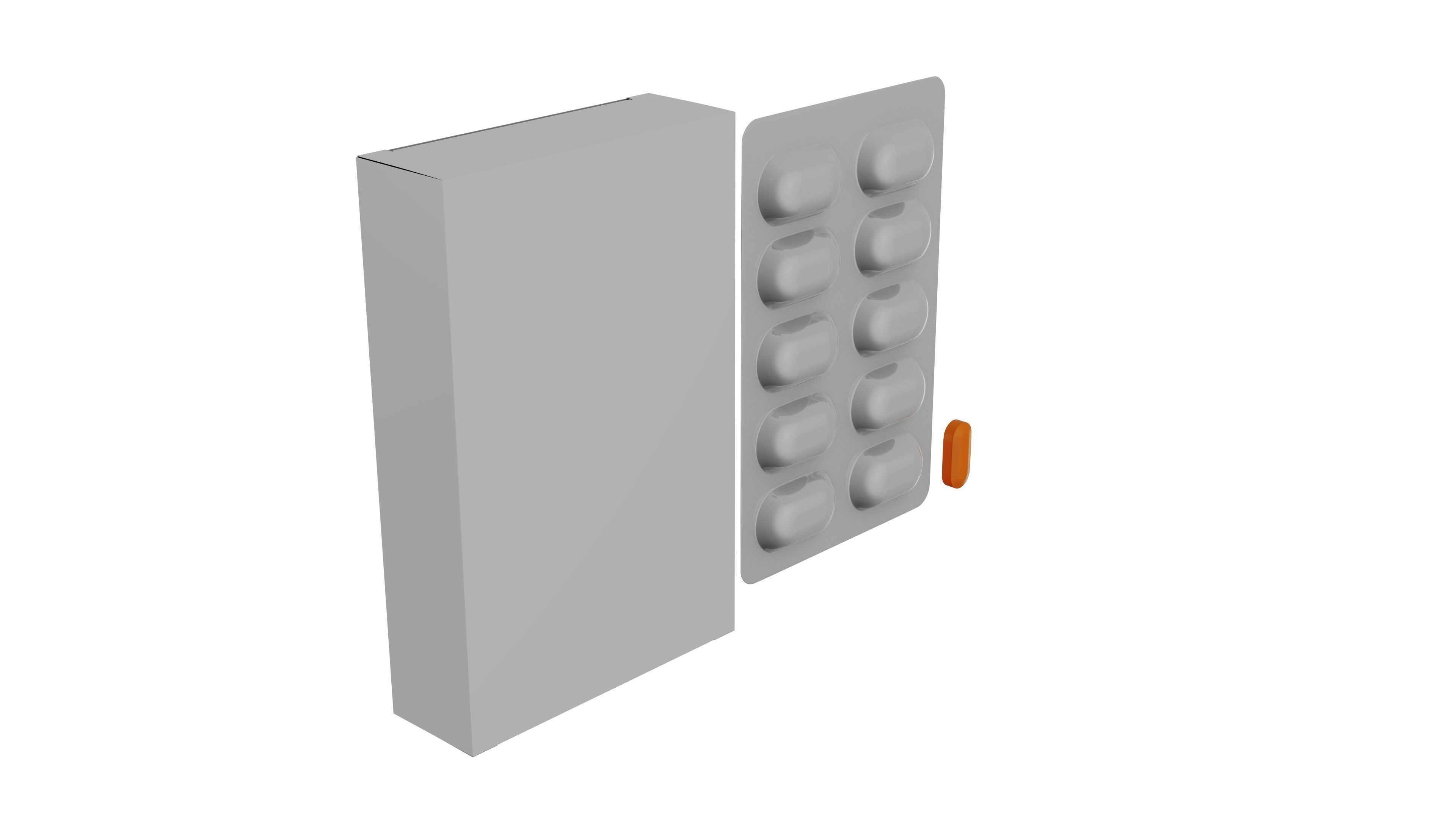 Tablet Blister and Cardboard Box 3D model_1