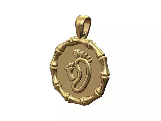 Bamboo frame newborn feet baby round pendant