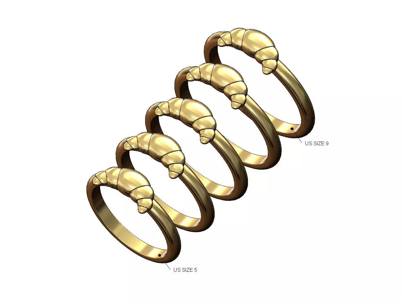 Croissant pastry ring US sizes 5to9 3D print model_0