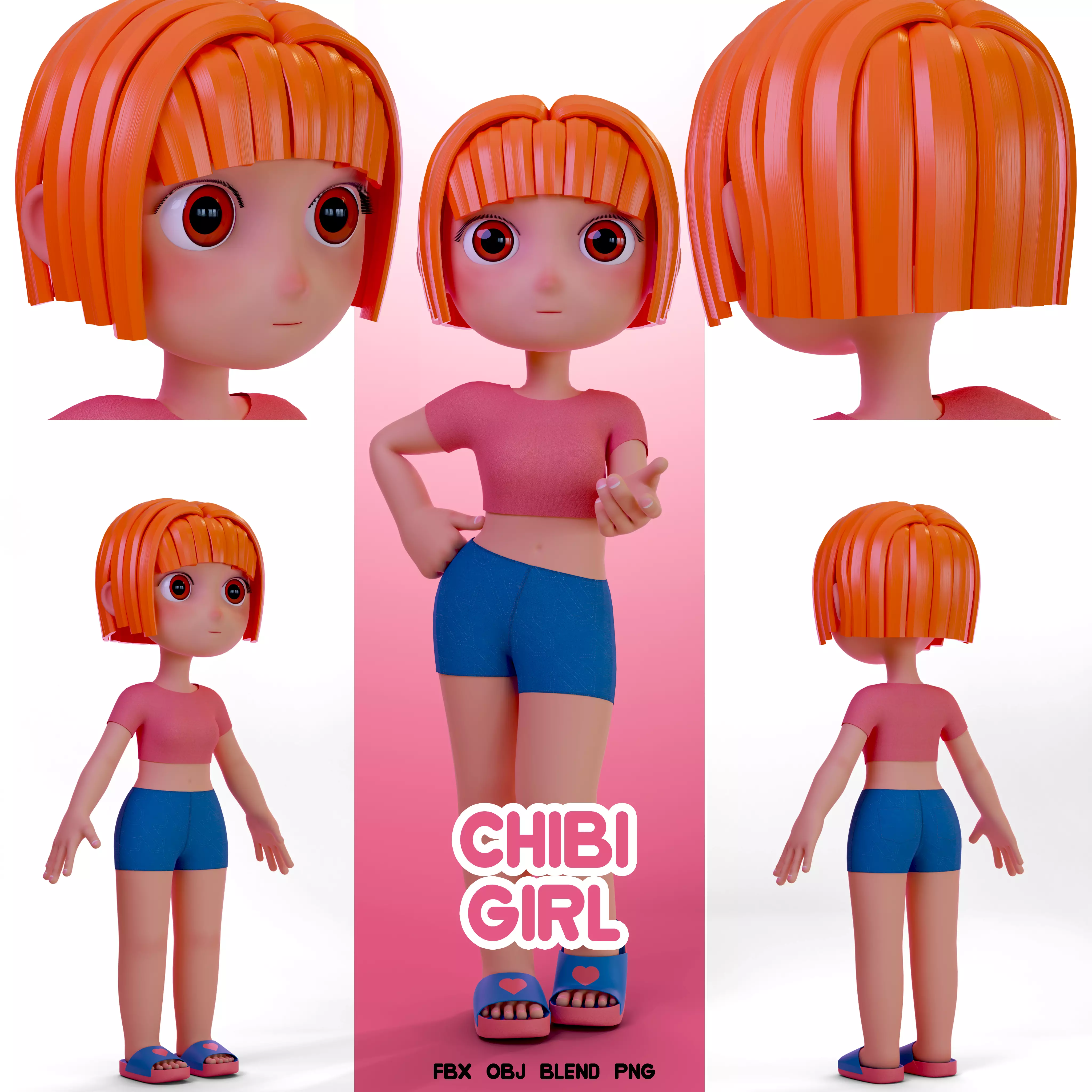 Stylized Chibi Girl 3D model_0