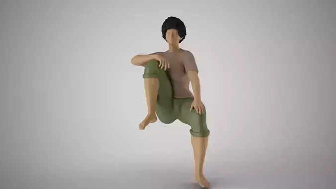 Girl Sitting and Putting her Arm on Her Knee 3D print model