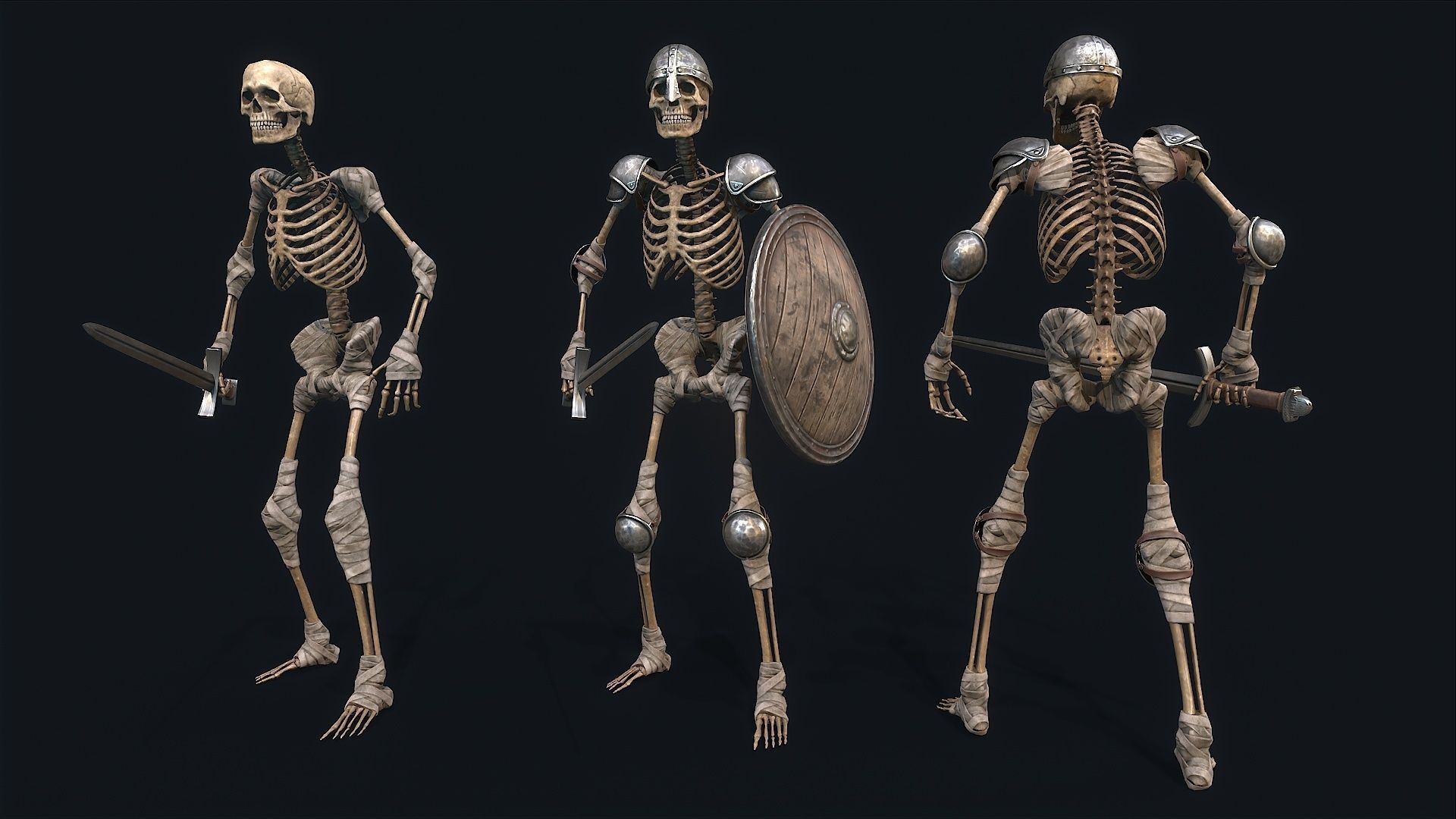 Medieval Skeleton Knight Low-poly 3D model_4