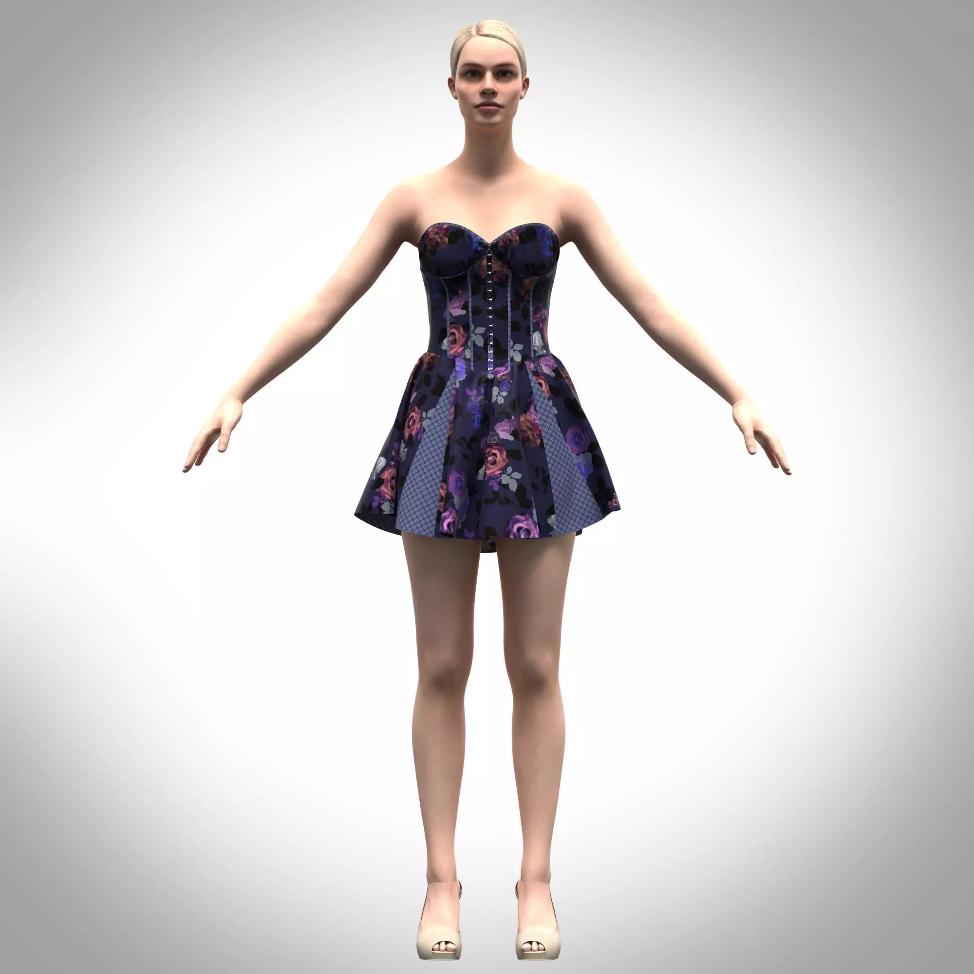 Womens corset dress Rigged Model Low-poly 3D model