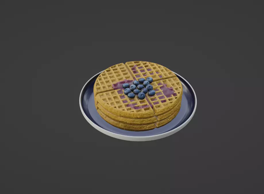 Waffles with Blueberry Jam Low-poly 3D model_0